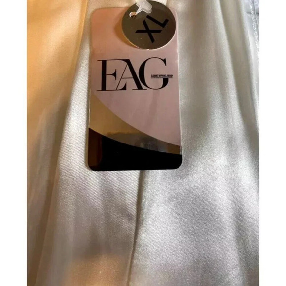 Eag XL White Satin Ruffle Trim Belted Short Sleeve Short Wedding/Dressing Robe - Picture 6 of 6